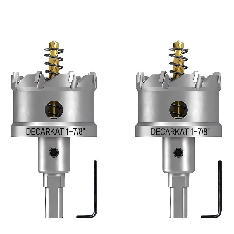 DECKRKAT Store 2-Pack 1-7/8" TCT Hole Saws for Hard Metal, Heavy Duty 48mm Tungsten Carbide Tipped Hole Cutters Set with Spring-Loaded Pilot Drill Bits for Stainless Steel, Metal, Iron, and Plastic. - Image 1
